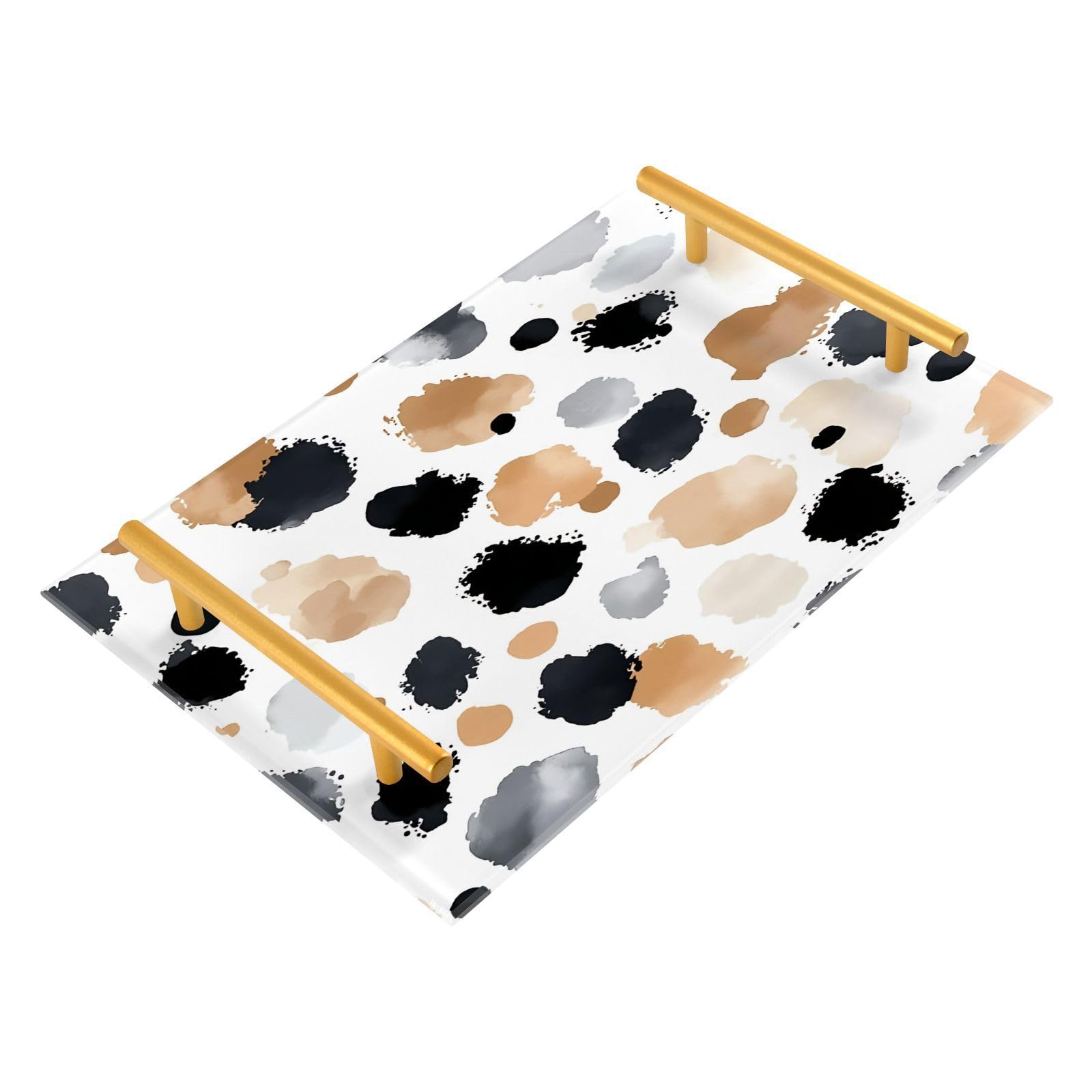 GUIJI Watercolor Spots Acrylic Tray, Perfume Cosmetic Jewelry Decorative Trays Bathtub Organizer, Living Room Kitchen Serving Tray with Gold Handles