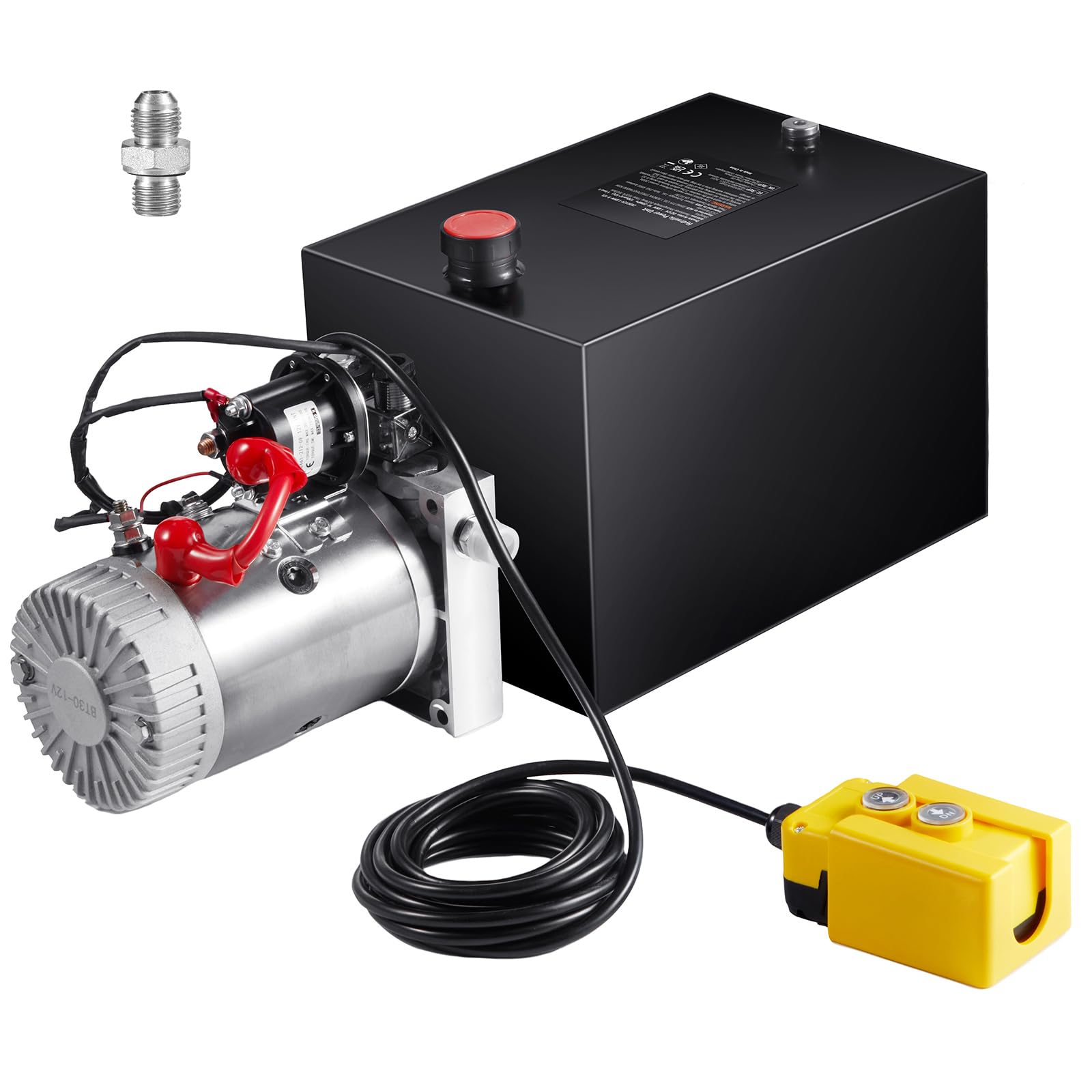 Happybuy Hydraulic Pump, 12 Quart Hydraulic Power Unit, Single Acting Dump Trailer Pump, 0.91 GPM Flow Rate, 3200 PSI Max Relief Pressure, DC 12V Hydraulic Pump for Dump Trailers and Car Lifting