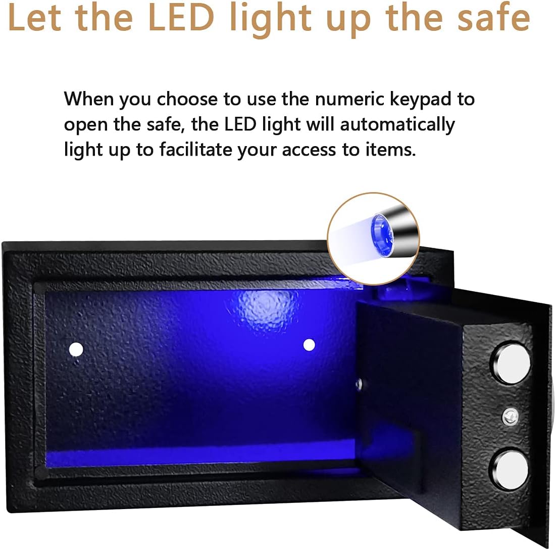 Sdstone Safe with Sensor Light,Safe Box with Lock，Electronic Safe with Digital Keypad for Home，Wall or Cabinet Anchoring Design. Protect Cash, Jewelry, Passports, 0.4 Cubic Feet - - 