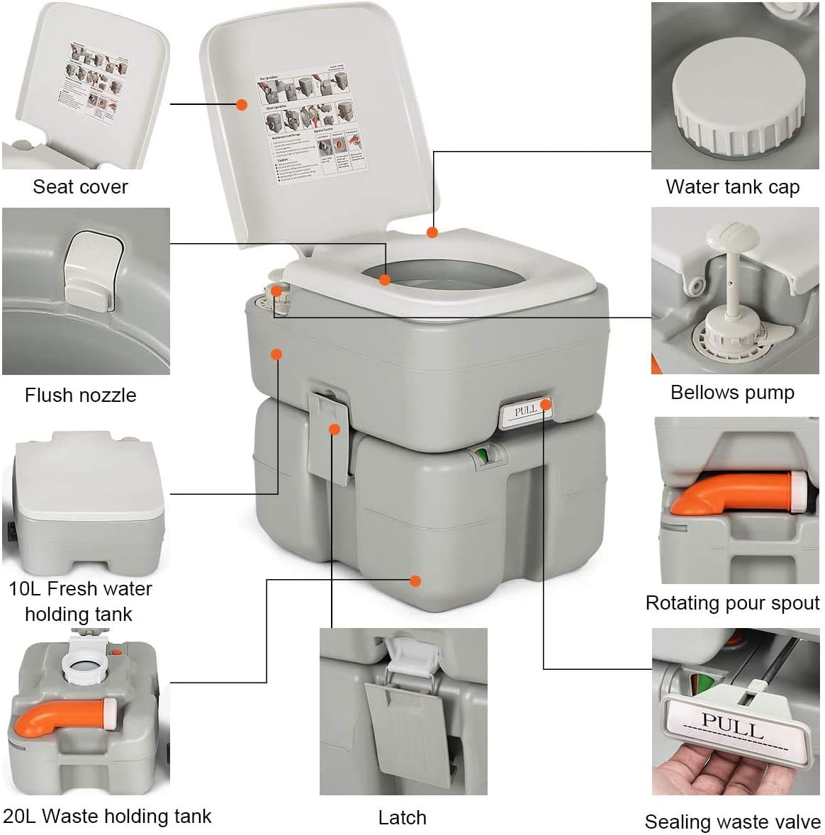 Amаzіng 🔥 HAPPYGRILL Portable Toilet Outdoor Mini Toilet with Piston Pump Flush for Camping Boating Traveling