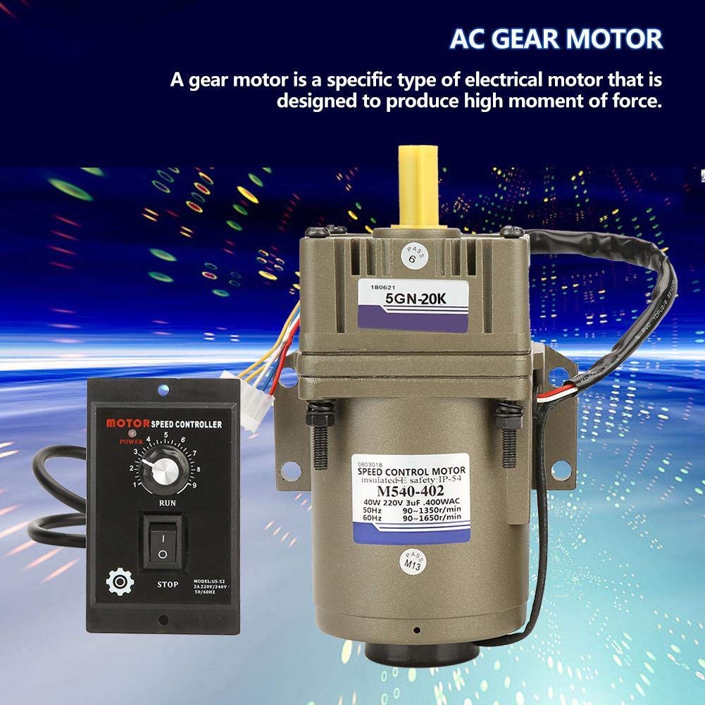 Motorreductor de CA, motor asíncrono de 220 V Monofásico M540-402 Engranaje 90~1650 rpm Motor Motor de velocidad ajustable 40 W 4 polos con gobernador(20K)