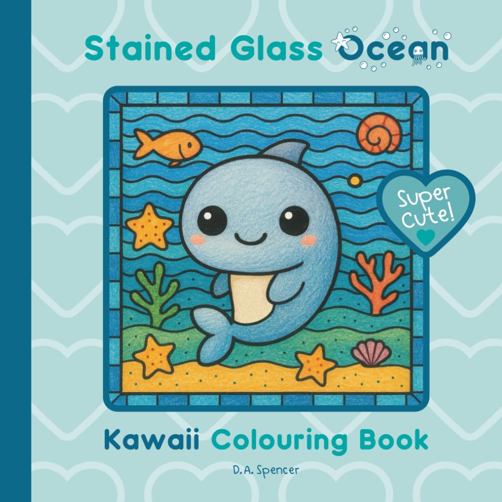Super Cute - Stained Glass Ocean - Kawaii Children’s Colouring Book: 39 Bold Easy to Colour Kawaii Ocean Creatures (Super Cute Kawaii Colouring Books ... Stained Glass, Cute Animals and Creatures)
