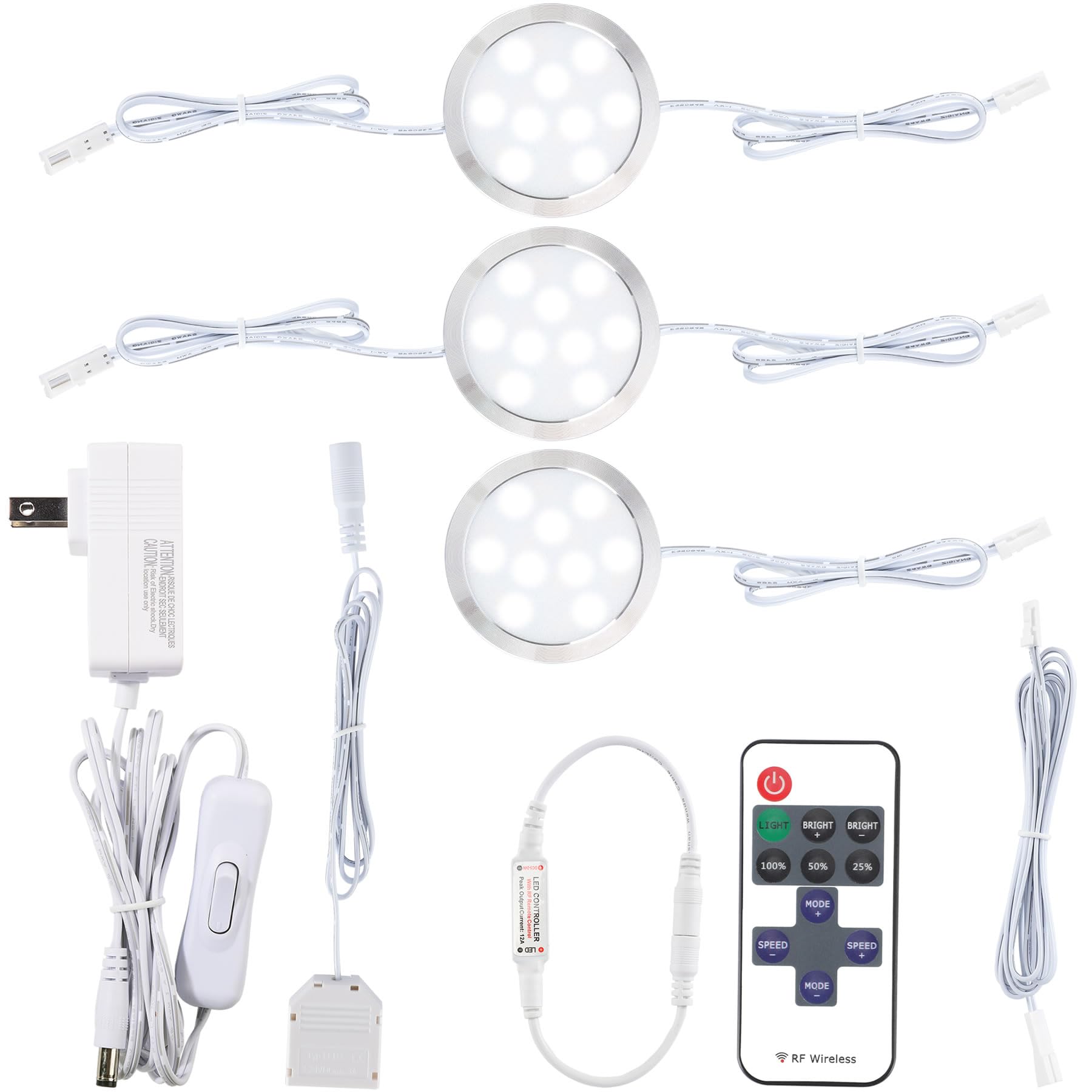 Puck Lights,LED Dimmable Under Cabinet Lighting Kit,12V 6 Pack Wired