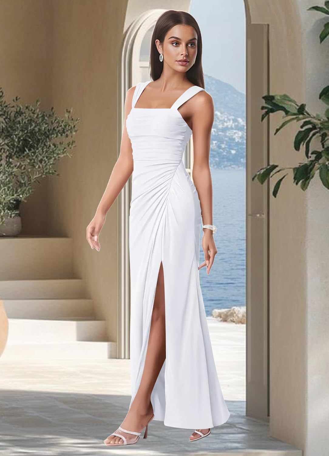 Women Sexy Mesh Tie Low Back Sleeveless Split Ruched Maxi Dress Party Cocktail Long Dress Wedding Guest Dresses - Image 3