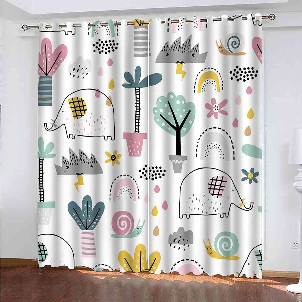 Rideaux occultants 3D éléphant dessin animé 200x214 cm pour la chambre d'enfant