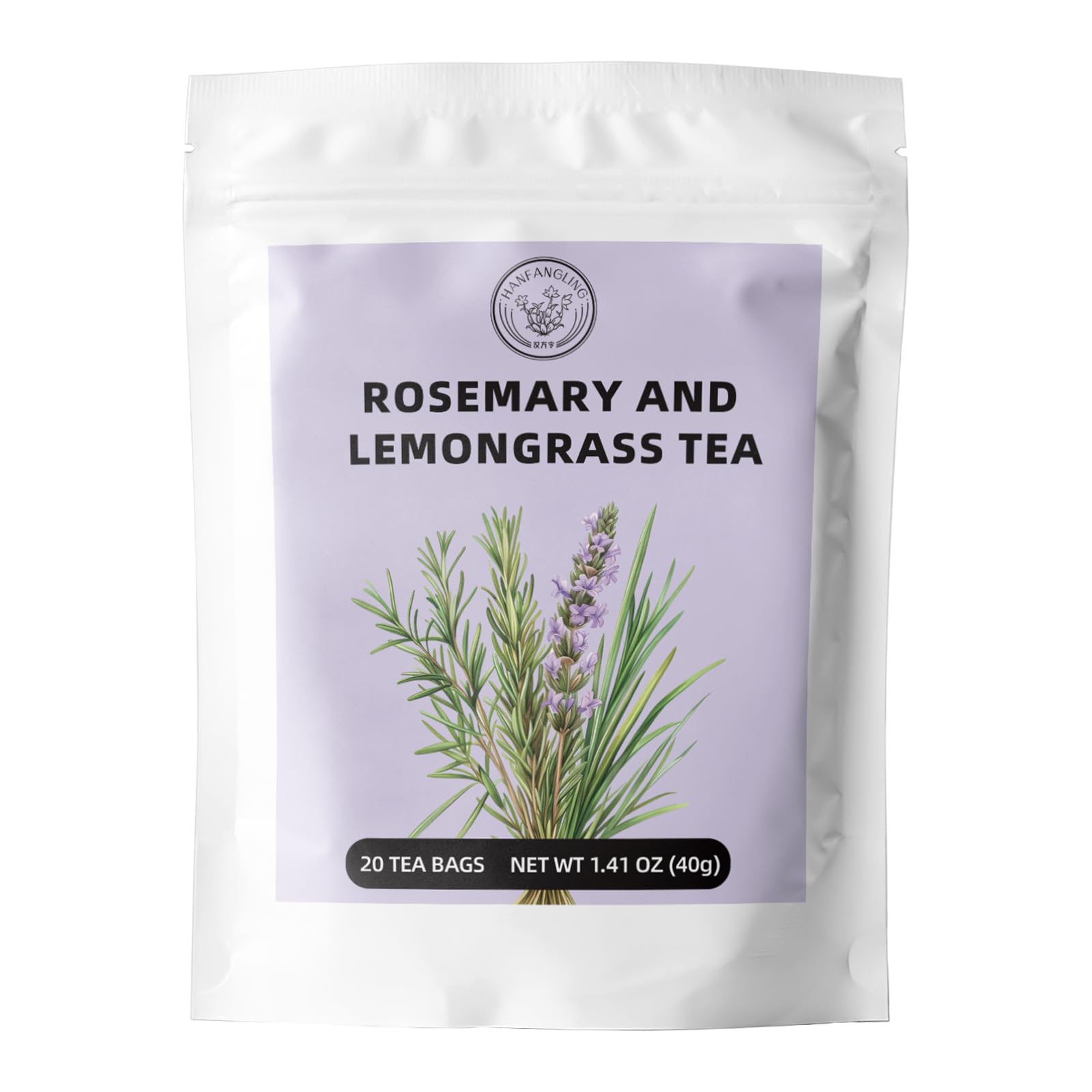 HANFANGLING Rosemary Lemongrass Herbal Tea - 20 Tea Bags, Natural Blend of Rosemary & Lemongrass, Caffeine-Free, Refreshing & Uplifting, Relaxation & Digestion