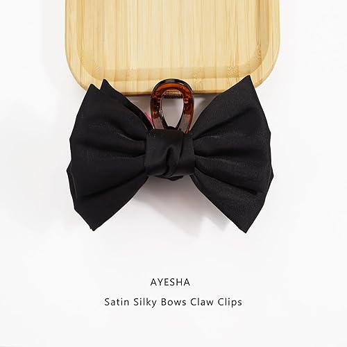 Miniatura 9 de Ayesha Pinzas para el pelo con lazo, 2 colores, lazos grandes, pinzas para mandíbulas, accesorios para el cabello para mujeres y niñas (negro y