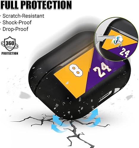 Miniatura 4 de Jusy Funda de baloncesto 8 y 24 para Airpods Pro con accesorios de clip para llavero, funda protectora de silicona para Airpods Pro, funda de carga