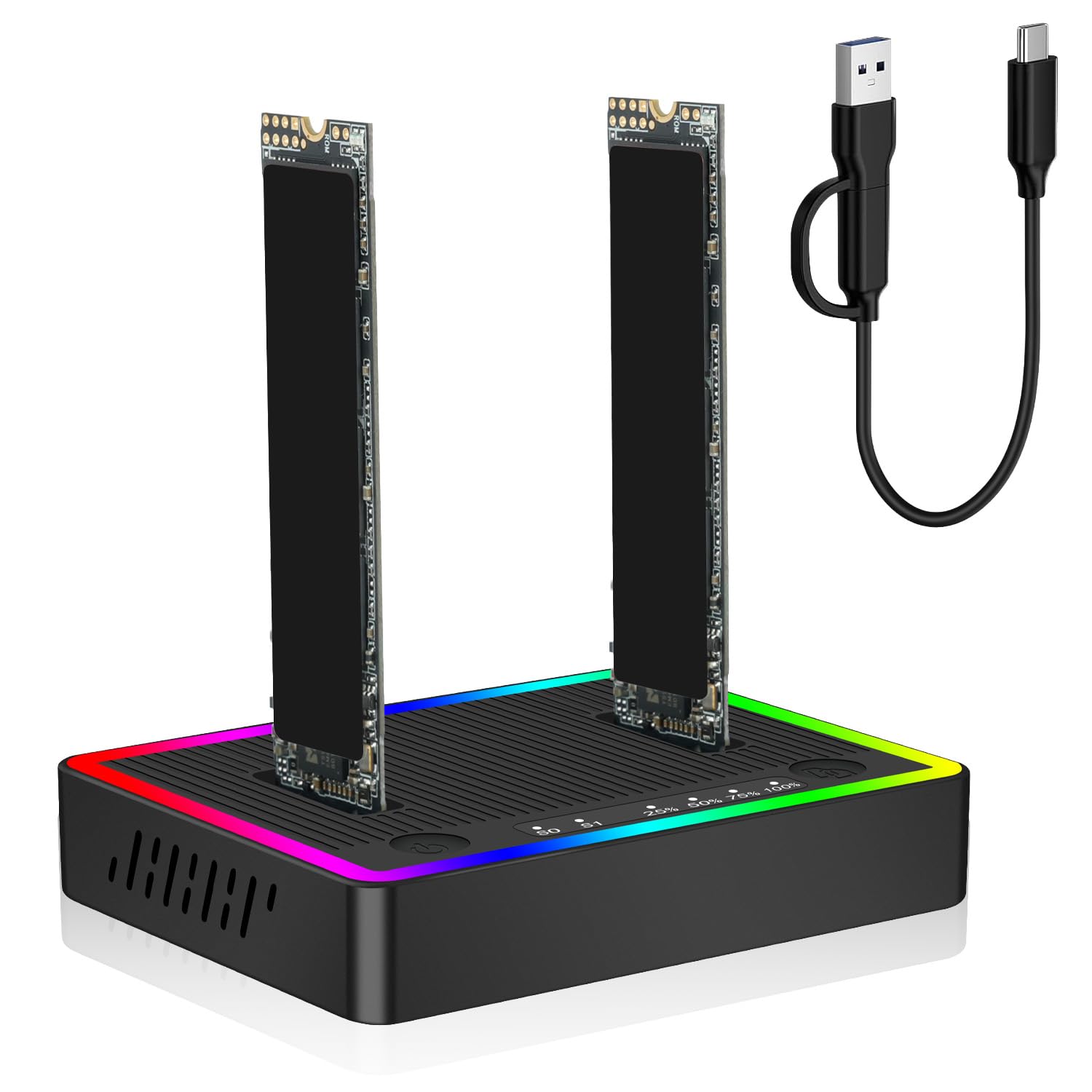 M.2 NVMe SATA SSD Cloner Dock, Dual NVMe SATA SSD Enclosure, 20Gbps USB3.2 Gen 2X2 SSD to USB Adapter,M.2 Duplicator Cloner for Both (M Key,B+M Key) Tool-Free,Support Offline Clone-RGB Plastic-image-24