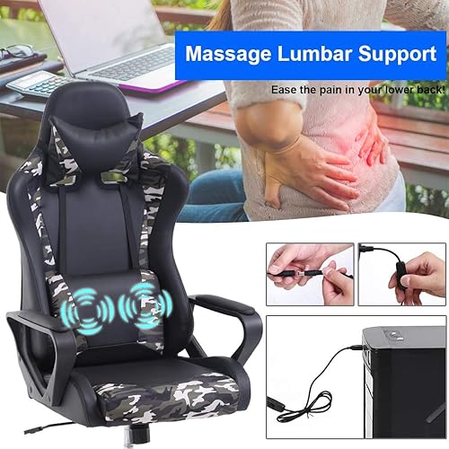 Miniatura 44 de Silla ergonómica para videojuegos, silla de juegos de piel sintética con reposacabezas, silla de carreras para computadora con soporte lumbar, silla