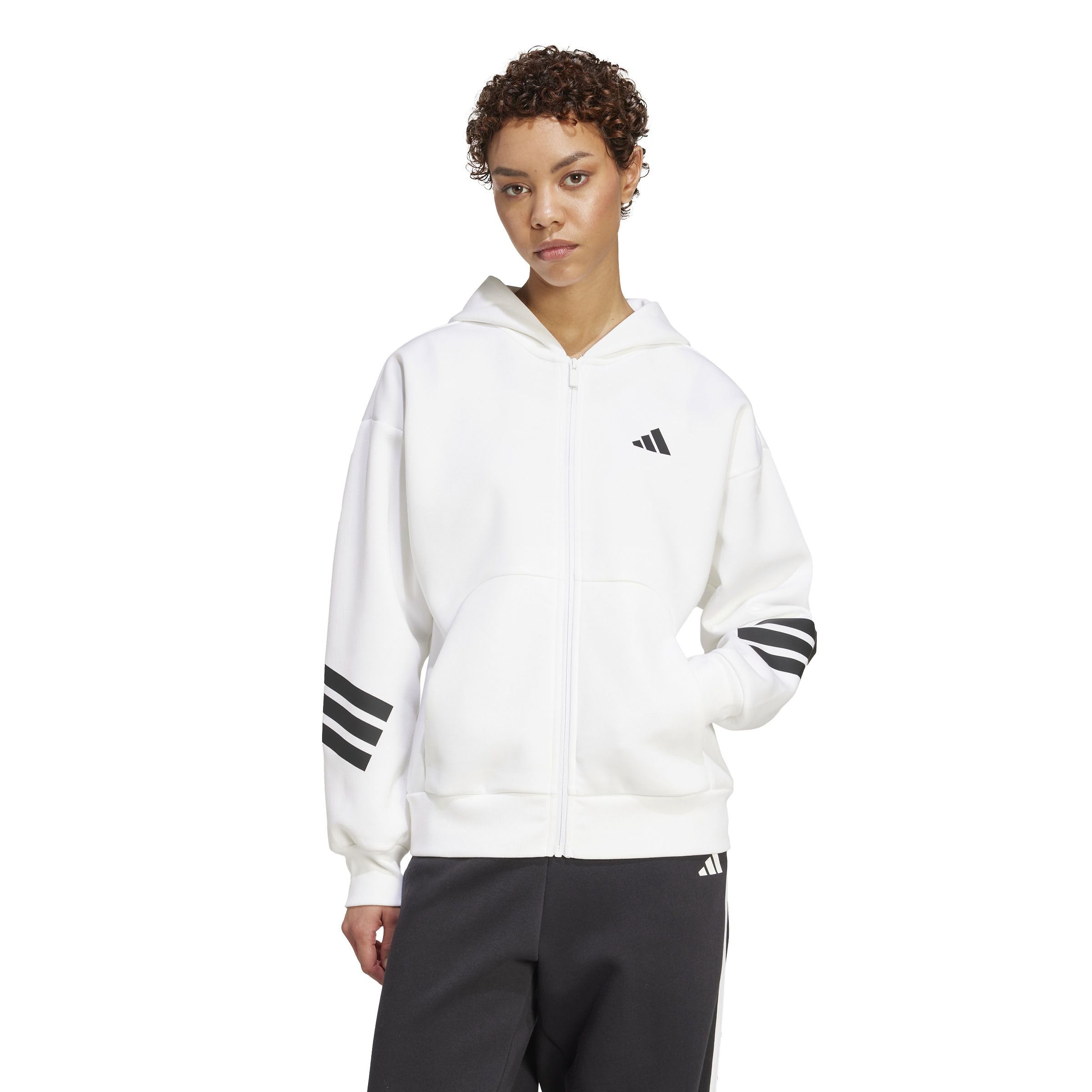 adidas dames FUTURE ICONS THREE STRIPES FULL ZIP HOODIE, white, XXS