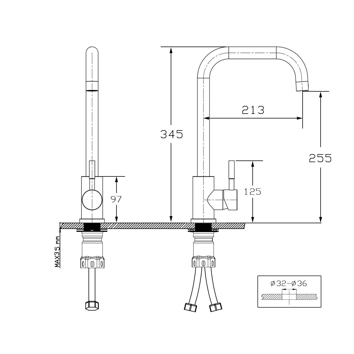 KINSE Grifo Cocina Fregadero Acero inoxidable, Monomando, giratorio 360°, Gris pistola