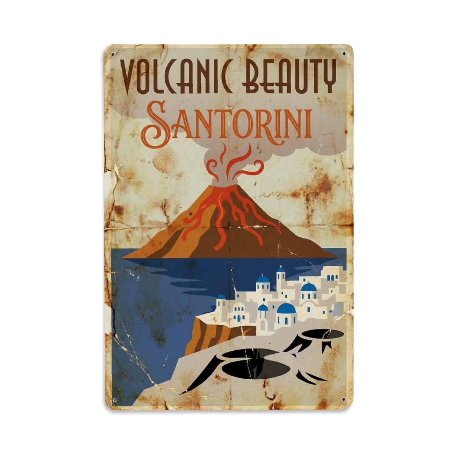 Gead 8X12inch Style Vintage Travel Santorini Volcanic Beauty Metal Tin Sign