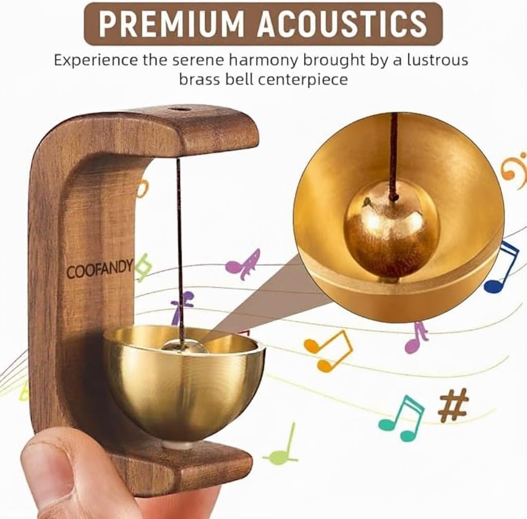 Coofandy Wooden Door Chime Beech Wooden Brass Bell Dopamine Door Bell for Home,Mount Classic Sound Bell, Decorative Vintage Doorbell for Home,Office & Store Use,Ideal Housewarming Gift(Wood Doorbell)