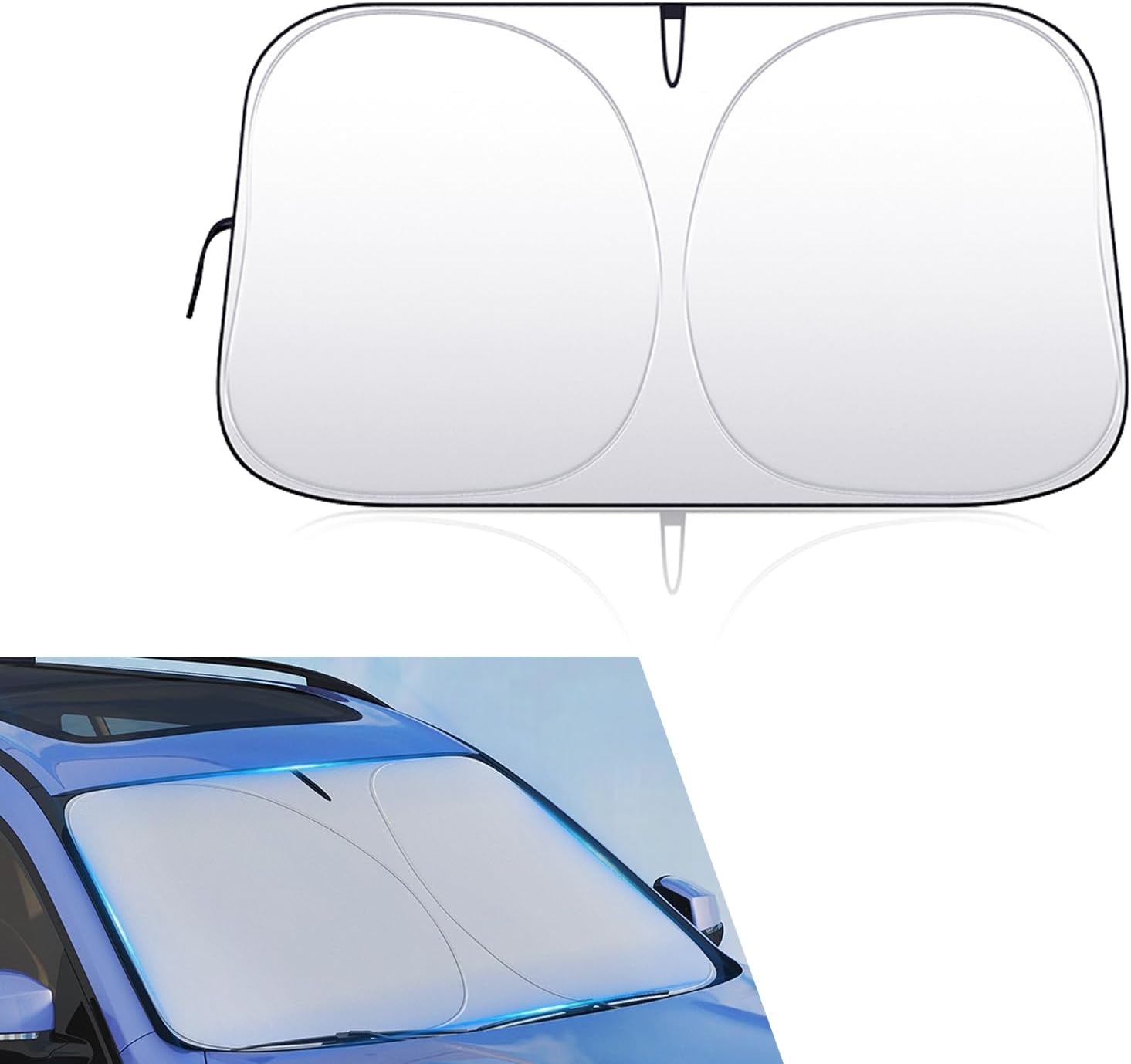 1 PC Car Front Windshield Sunshade, 57" x 31.4" Keep Your Vehicle Cool Heat-Insulating Cover, Foldable Memory Metal Quick-Storage Anti-UV Reflective Cover, Universal for Cars (Silver)