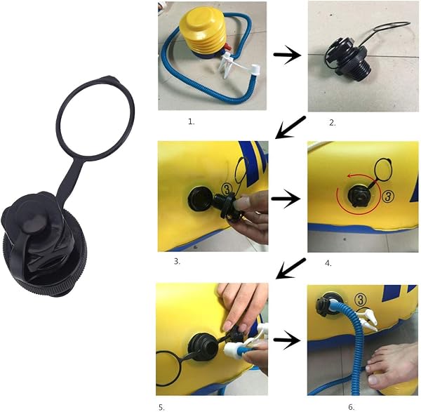 Xrten 2 pcs Valvola Pneumatica in Plastica,Vite Valvola Aria Spine a Spirale per Barche gonfiabili(Nero) - 4