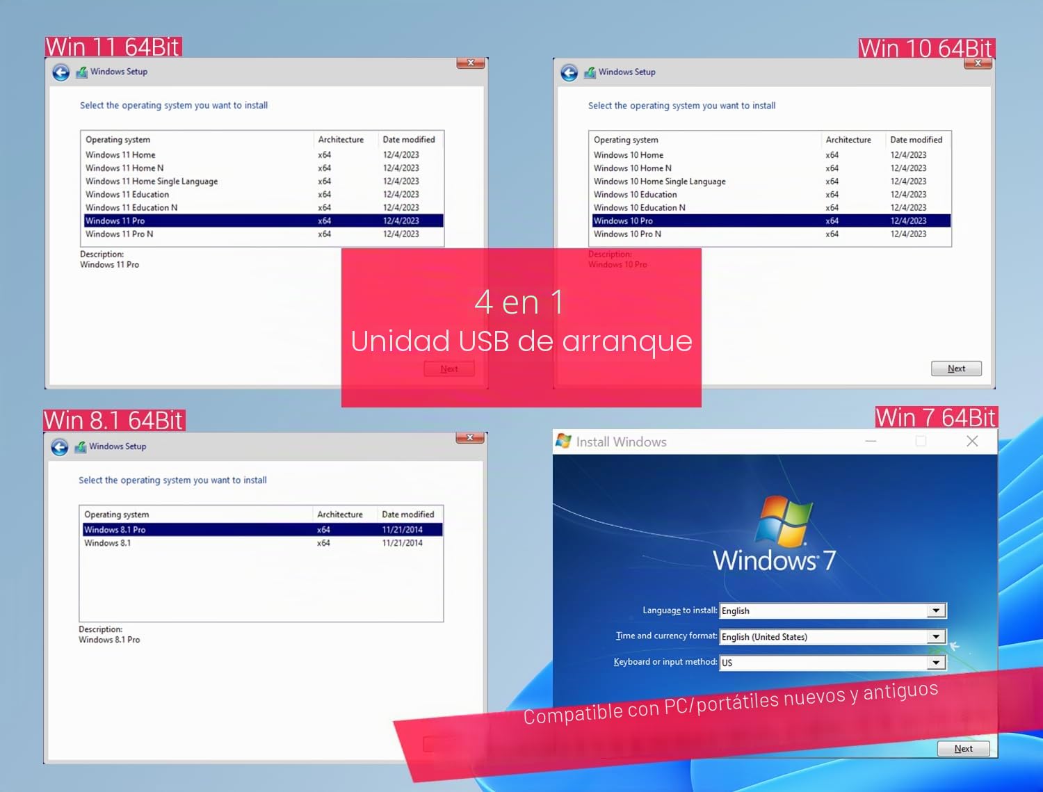 64 GB – Controlador USB 3.2 con arranque para Windows 11/10/7, restablecimiento de contraseña, unidades de red (WLAN y LAN), no requiere TPM, reinstalación, recuperación de Windows, soporta UEFI y