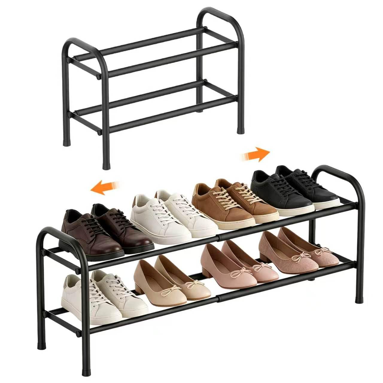WEELOO Expandable Shoe Rack，Adjustable and Retractable Metal Shoe Shelf