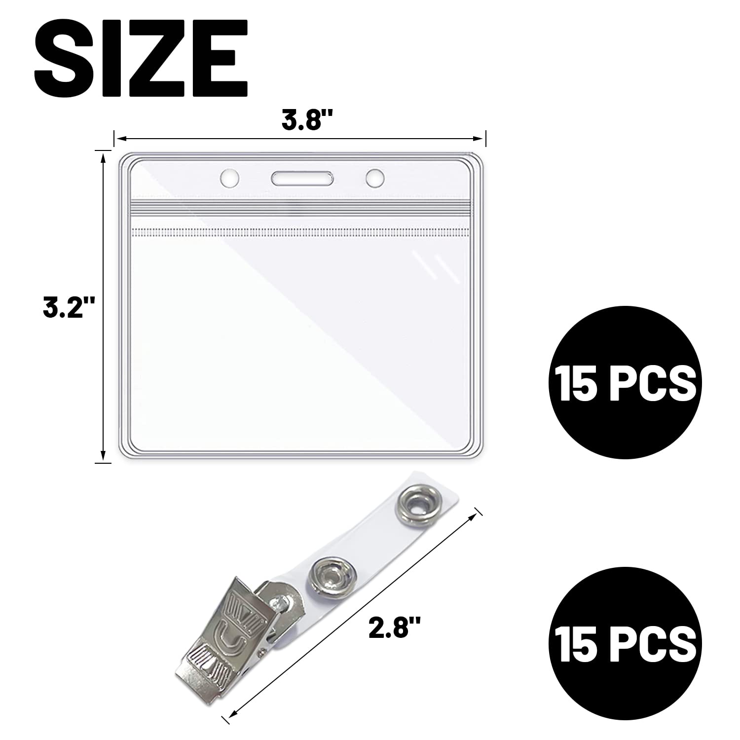 15 Pack Clear Card Holder with Clip, Badge Holder, Badge Holder, Resealable Zipper - Image 2