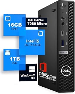【整備済み品】 Dell 超ミニPC OptiPlex 7080 Micro Intel 第十世代Core i5/ RAM:DDR4 16GB/高速SSD:1TB/ 静音性/4K HDR対応/省スペース小型pc超軽量豊富なインターフェース/DP*2/正規版Office付き/Win11 Pro搭載/無線端子付き