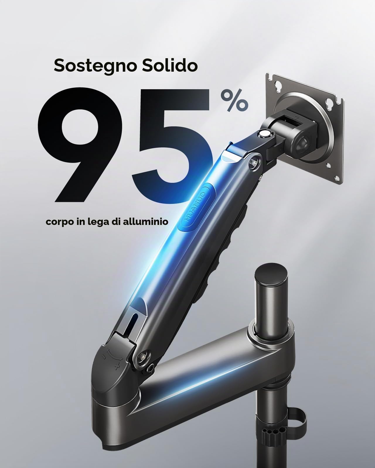 HUANUO Supporto schermo PC per schermo curvo da 13 a 32 pollici, braccio schermo PC regolabile in altezza, rotazione a 360° supporti VESA supporto schermo 75 x 75/100 x 100 mm