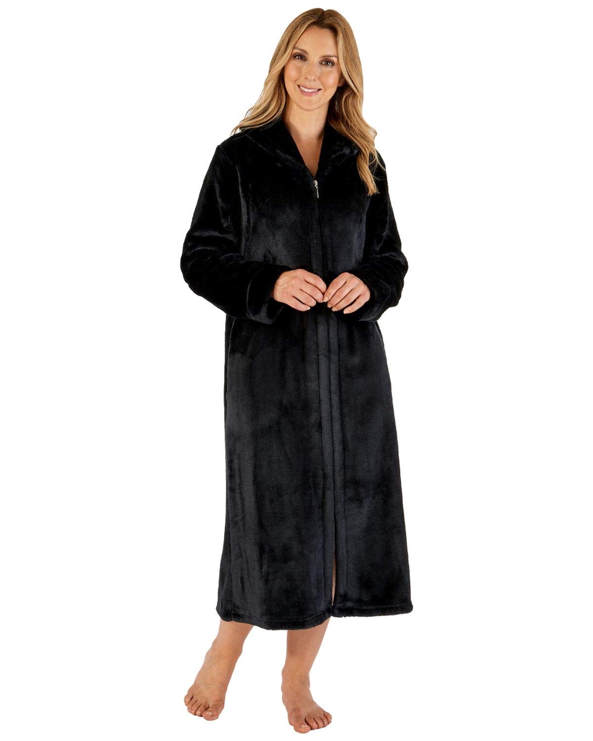 Slenderella Women's Black Fleece Zip Robe Hc4340 Small