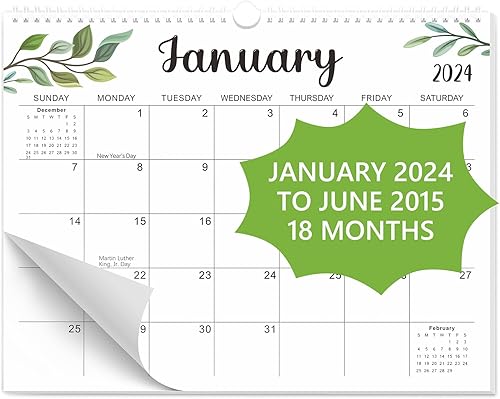 Calendario de pared 2024-2025, de enero de 2024 a junio de 2025, calendario de pared de 18 meses 2024-2025, calendario de pared grande de 15 x 11.5