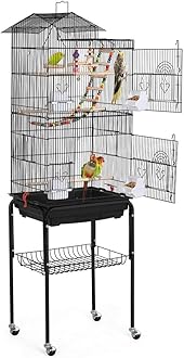 Rolling Metal Bird Cage with Detachable Stand
