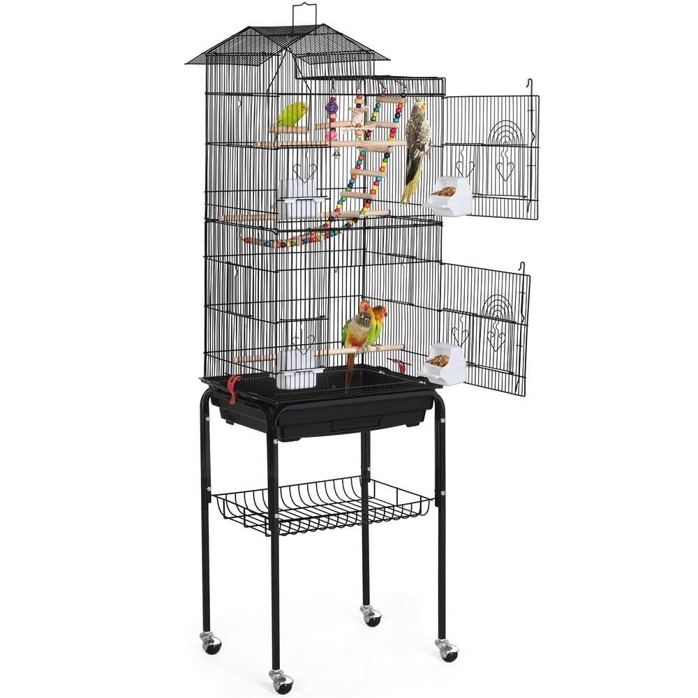 Yaheetech Bird Cage 64-inch Play Open Top Medium Small Parrot Parakeet Bird Cages with Detachable Rolling Stand for Parrot Lovebirds Finches Parakeets Budgie Parrotlet Conures, Pet Flight Birdcage
