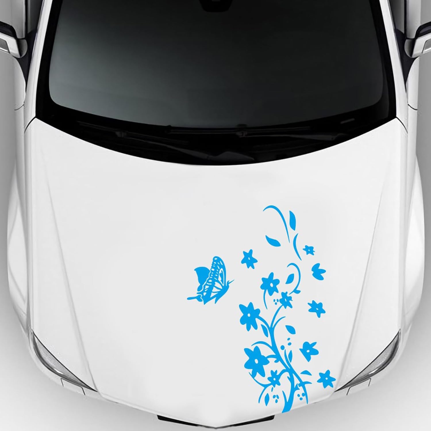 Car Hood Sticker Butterfly Flower Car Body Decals Vinyl Graphics Waterproof Decorative Stickers for Cars/Trucks/SUVs(Blue)