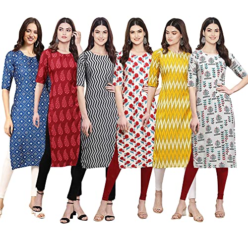 Image of Pinkmint Women's Crepe Digital Print Straight Kurta [Pack of 6] (CKE-329-353-330-333-341-343)
