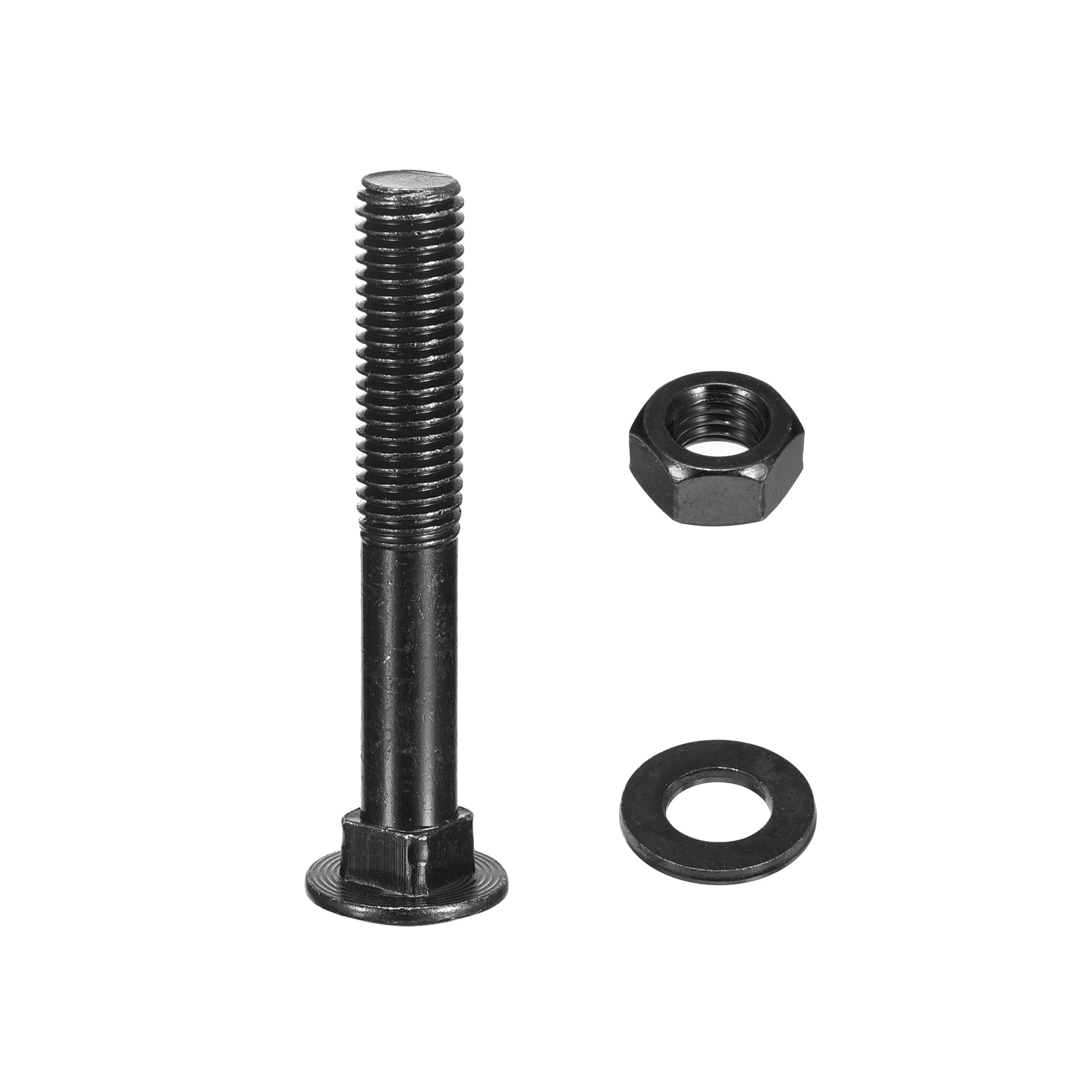 sourcing map Bulloni a testa quadrata M12 x 75 mm con dadi e rondelle, 24 viti in acciaio inossidabile 304 a testa tonda a collo quadrato, nero