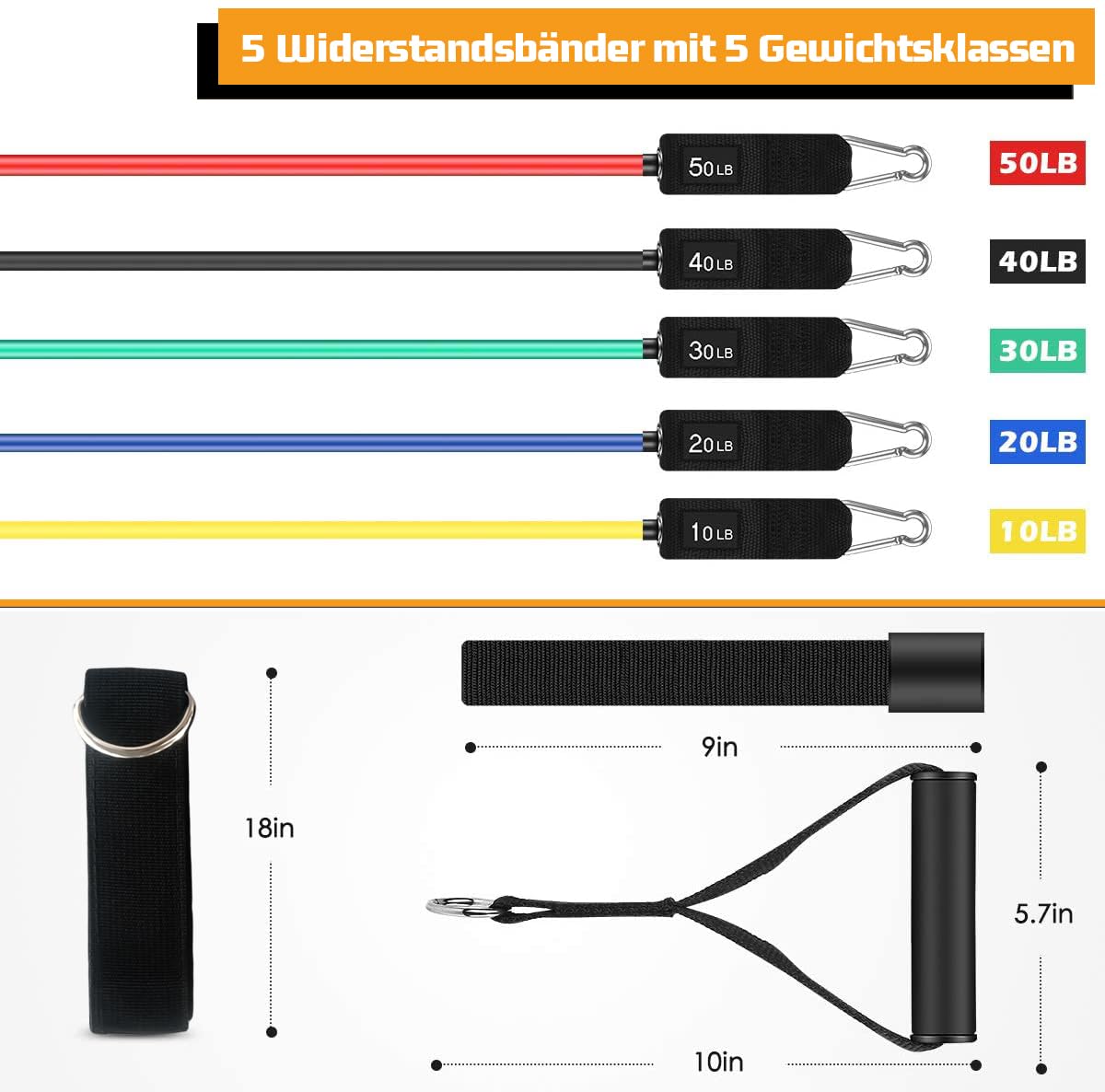VEICK Widerstandsbänder, Übungsbänder, Workout-Bänder, Widerstandsbänder zum Trainieren mit Griffen für Männer und Frauen (10–150Pfund + 5 Schlaufenbänder, Macaron)