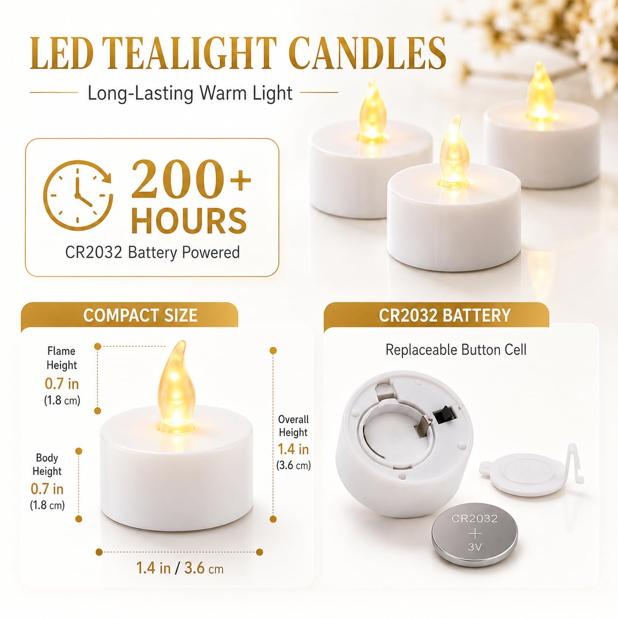 LED Tealight Candles, 24 Packs Battery Operated Flameless Tealight Candles, Fake Electric Candle for Seasonal and Festival Celebrations 100+ Hours of Electric Light (24)