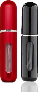 2Pcs 5ML Perfume Atomiser Refillable bottle, Travel Perfume Mini Atomizer Spray Bottle Portable Empty Perfume Aftershave Fragrance Container for Travel Holiday and Night Out (Chrome Red & Black)