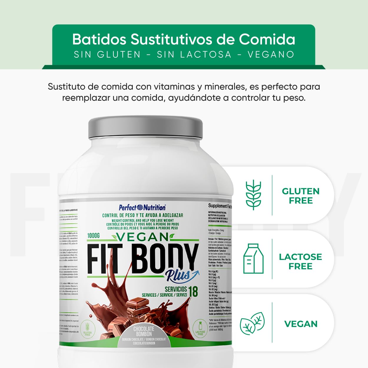 Batido Sustitutivo Vegano Sin Gluten y Sin Lactosa | Alto en Proteínas Vegetales | Bajo en Calorías – Saciante y Nutritivo | Sabor Chocolate | Fabricado en España…