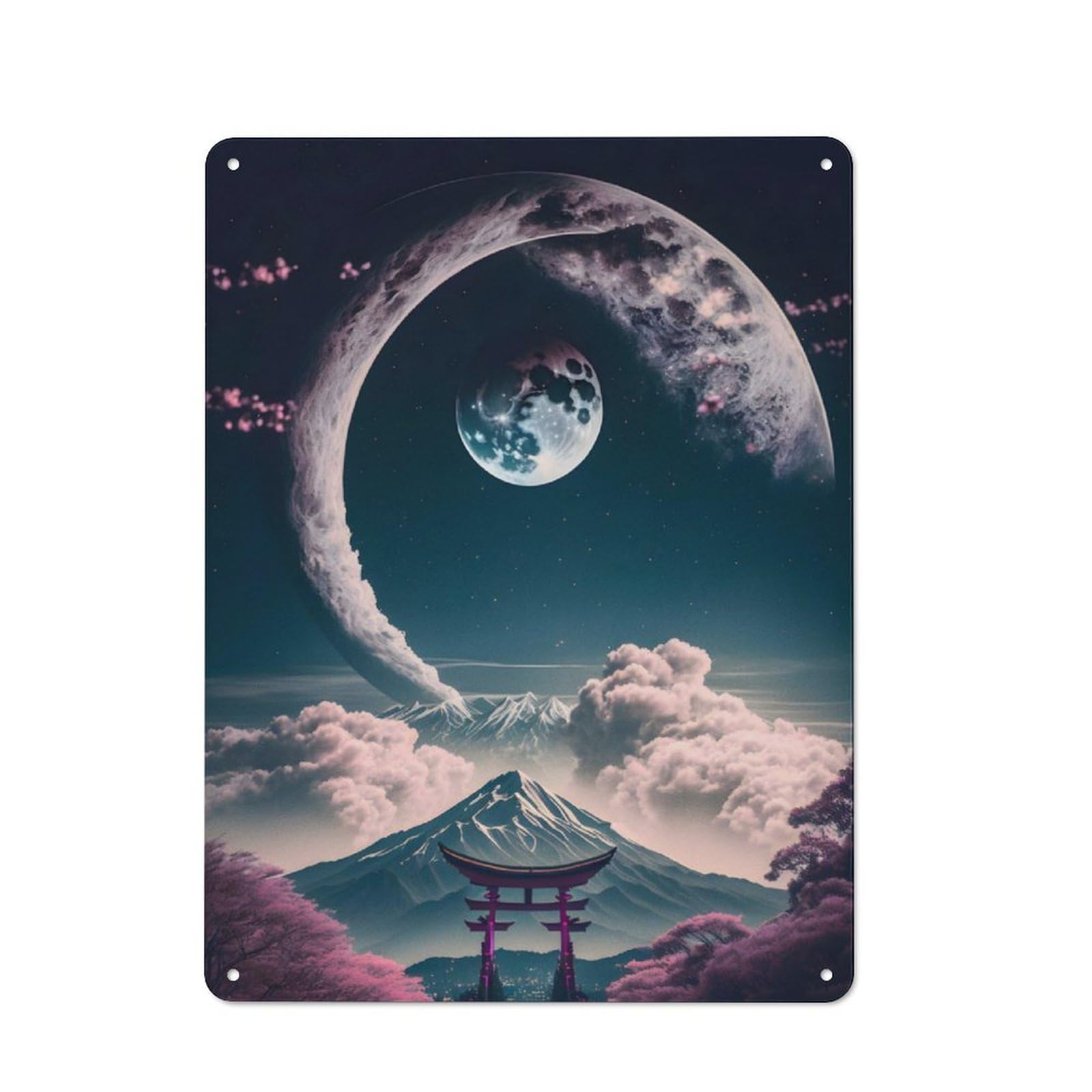 Junmoney Moonlight In Japanese Retro Tin Sign 40X30cm Featuring For Bar Or Restaurant, For Metal Sign Collectors, For Garage And Workshop Walls