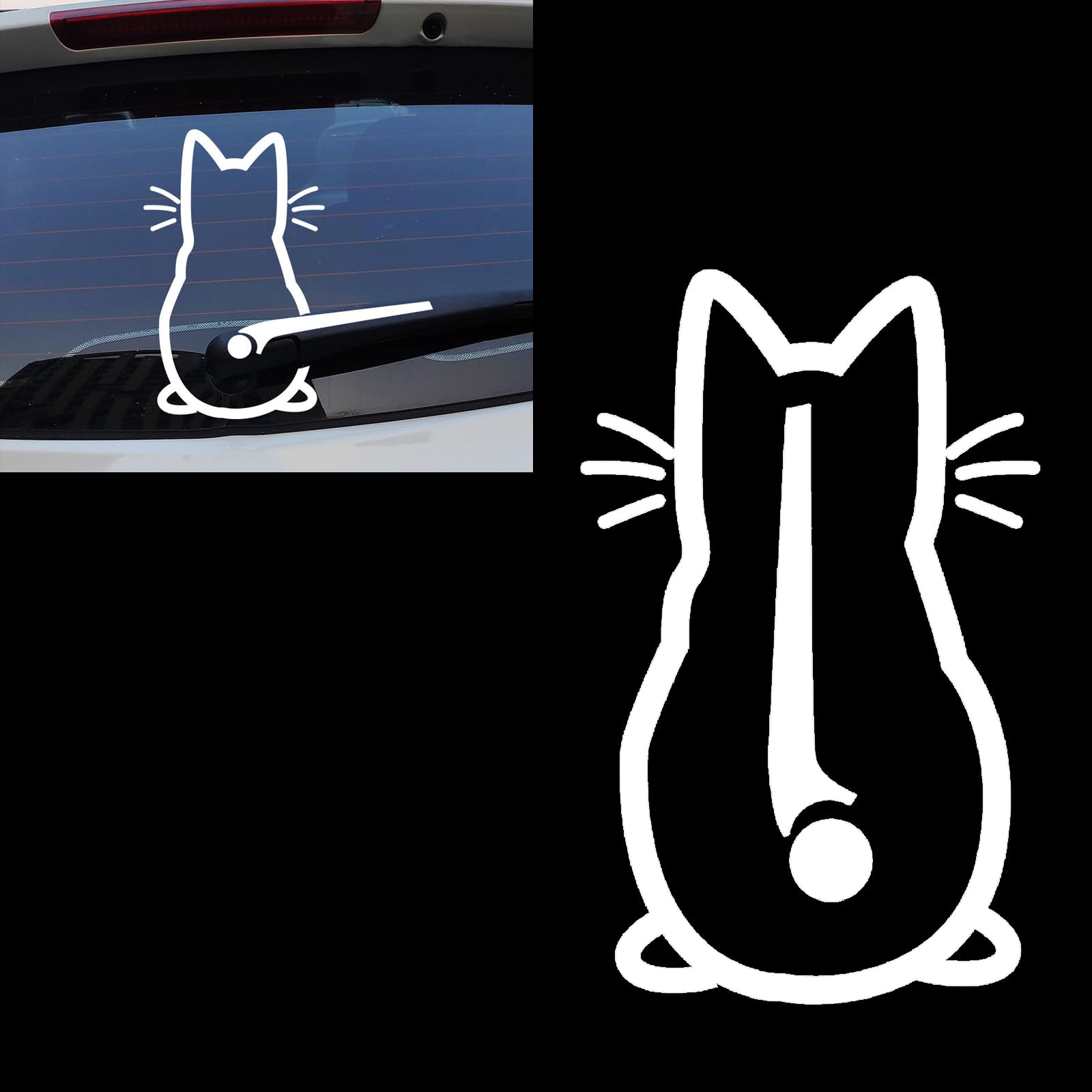 icykale Pack-1 Car Rear Windshield Wiper Sticker, 7.87" x 12.5" PVC Carved Cute Cat Waving Decoration, Multi-Function Car Window Mural Laptop Art