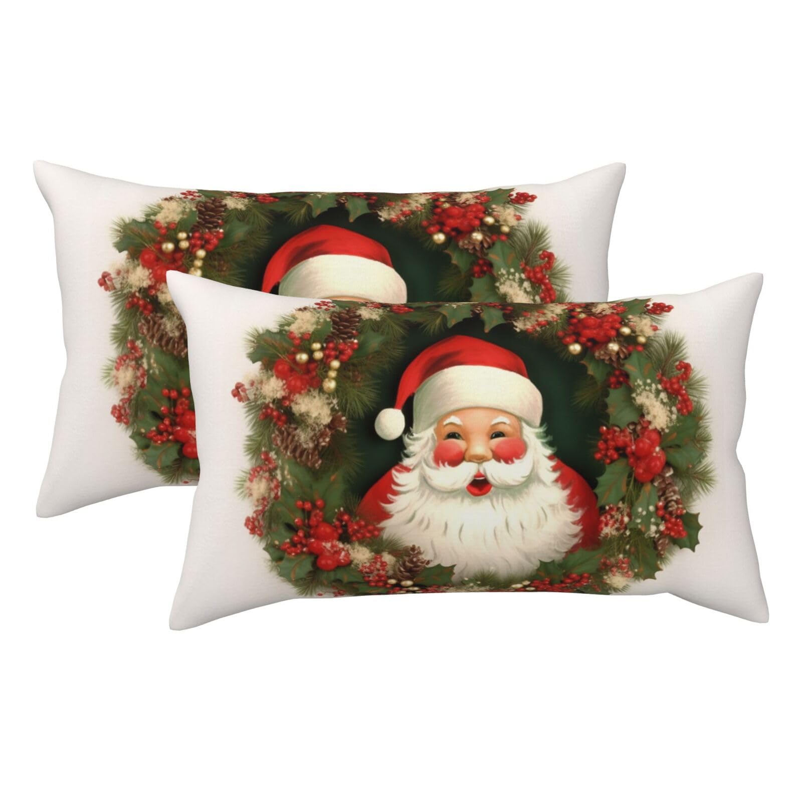 2 Pack King Size Pillow Cases for Hair and Skin Soft Breathable Pillow Case Covers with Hidden Zipper Christmas Holiday Santa Claus Wreath Pillowcase 20x36 Inches Pillow Covers for Sleeping Gift