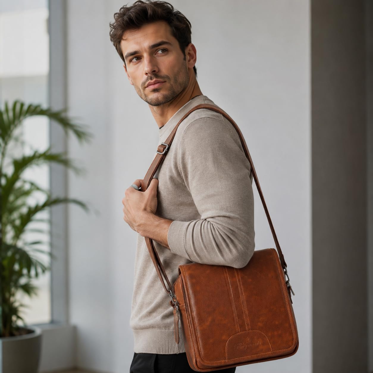 Bagneeds Messenger Bag for Office College & Travel | Premium Crossbody Sling Bag | Multi-Compartment Shoulder Bag for Mobile Tablet Books & Daily Essentials | Stylish Casual Side Bag Tan 1