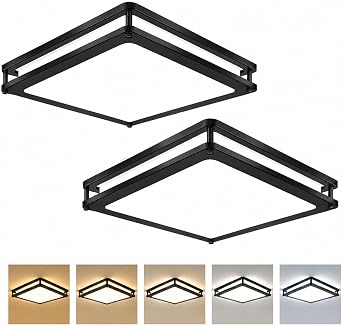 2-Pack 36W 3600LM Square Dimmable LED Ceiling Light, 12in Modern Flush Mount Ceiling Light Fixture, 2700K/3000K/4000K/5000K/6500K Adjustable Black Ceiling Lamp for Living Room Bedroom Bathroom Kitchen
