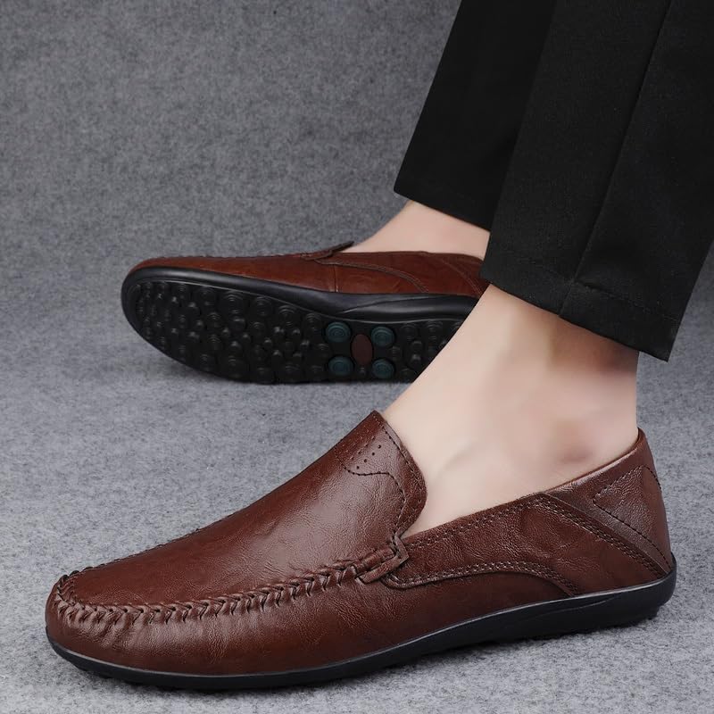Men's Loafers Shoes Round Toe Leather Loafer Shoes Flat Heel Lightweight Anti-Slip Walking Outdoor Slip On4