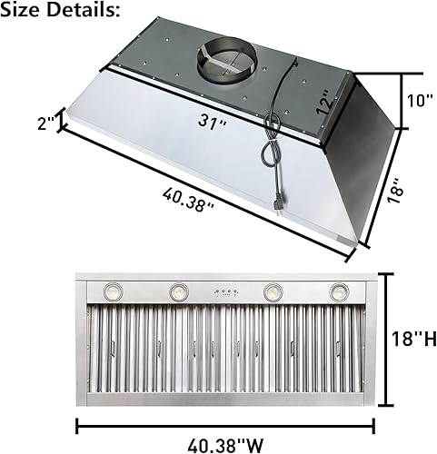 Miniatura 4 de SINDA Campana extractora integrada de 30 pulgadas, 4 velocidades 610 CFM, campana extractora de acero inoxidable debajo del gabinete, campana de