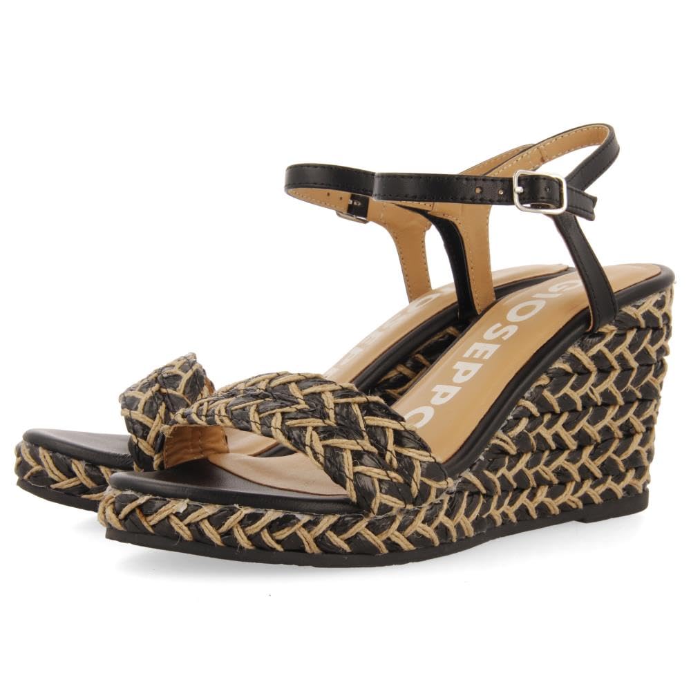GIOSEPPO Tigard, Women's Espadrille Wedge Sandals, Black, 37 EU, Black/White, 5 UK