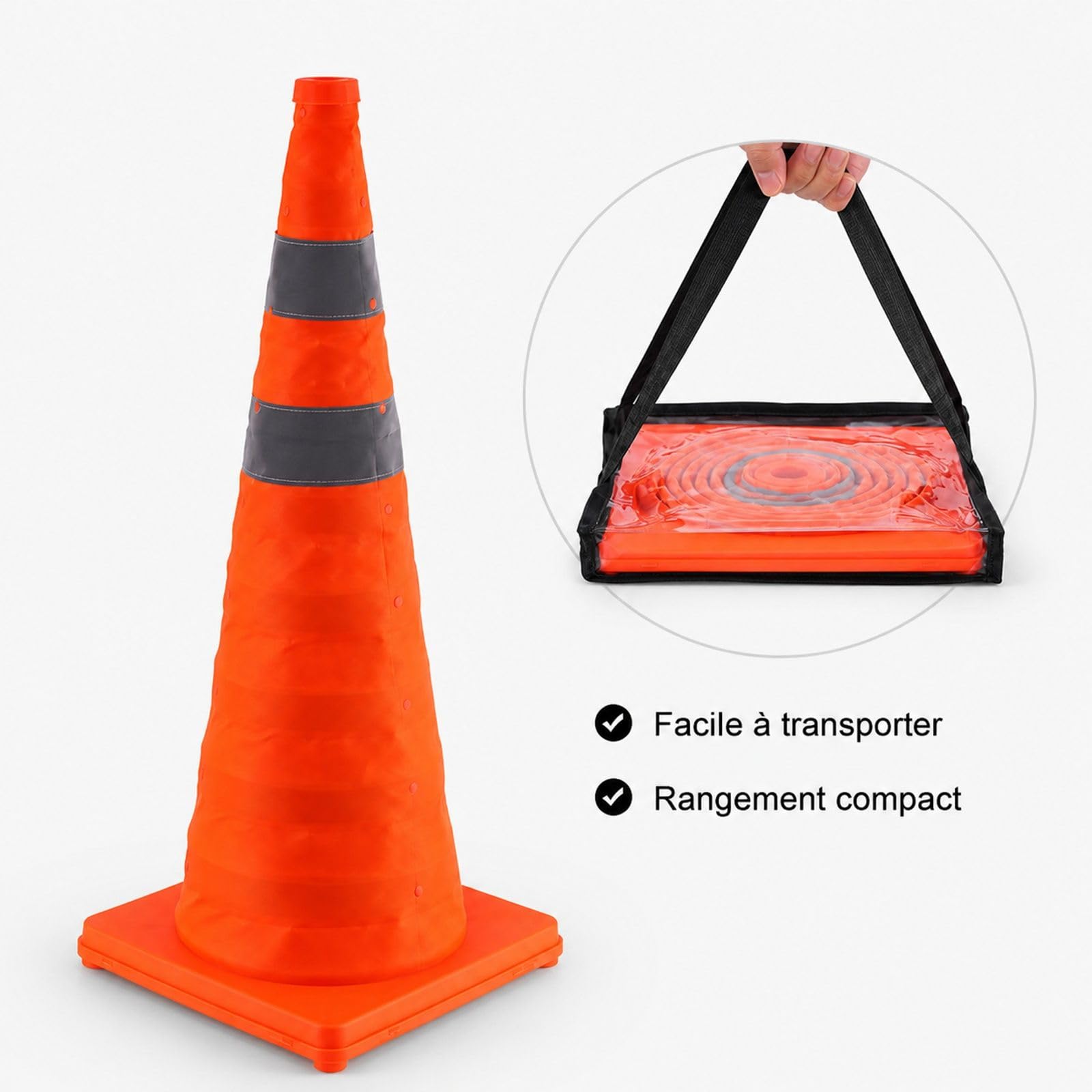 4 pièces cônes de signalisation Pliables avec collerette réfléchissante et Sac de Transport, pour Parking et contrôle de Circulation