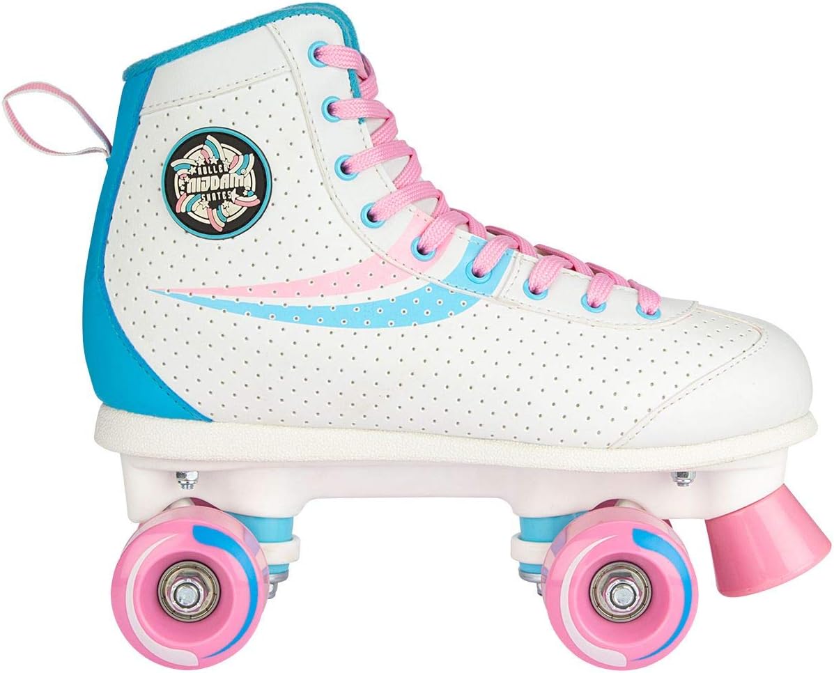 Nijdam Unisex Adult 52RH Retro Swirl Roller Skates - White/Light blue/Light Pink, One Size