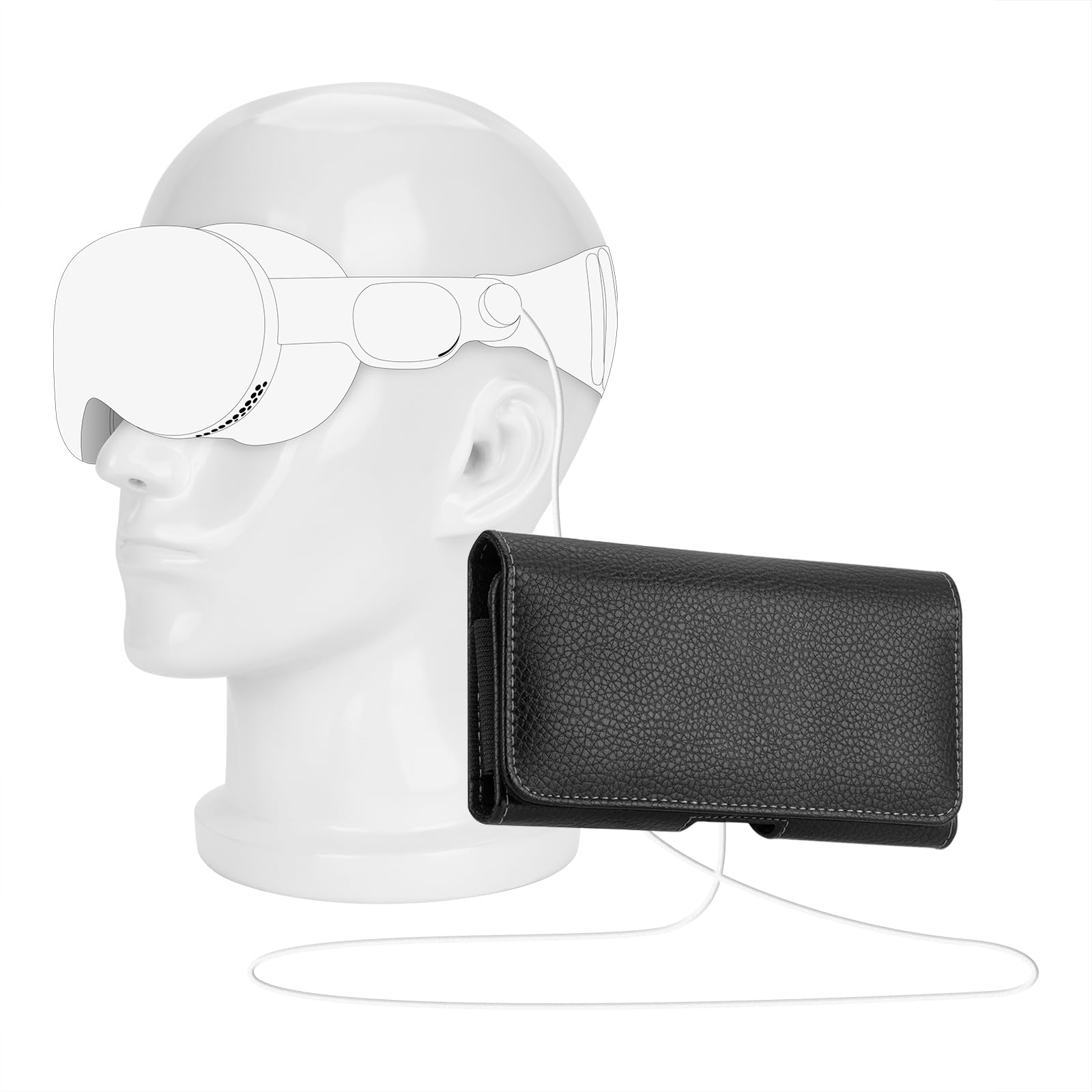 GEEKRIA VR External Battery Case Compatible with Vision Pro, Portable Battery Pack Holster, Vegan Leather Power Bank Belt Clip, Extend VR Headset Playtime (Black)