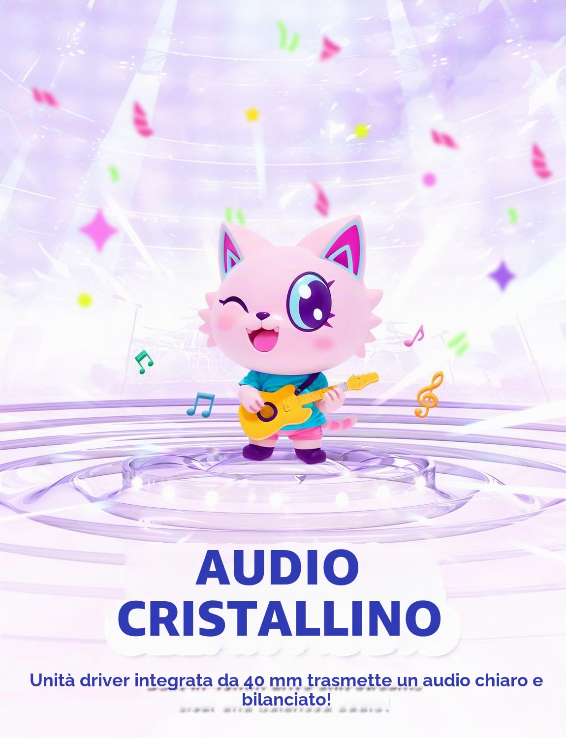 iClever Cuffie per Bambini, Orecchie da Gatt Illuminazione a LED, Volume Sicuro di 85dBA, Cuffie Bambina dal Suono Stereo, Pieghevoli con Cavo da 3.5 mm per iPad Tablet Viaggi Scuola