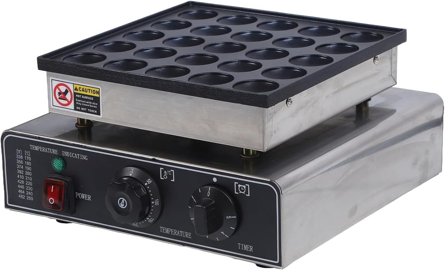 Mini Dorayaki Maker, 25 Holes Commercial Pancakes Maker Machine, 1.8 Inches Electric Waffle Maker Machine Dutch Poffertjes Grill for Restaurant, Snack Bar 25holes