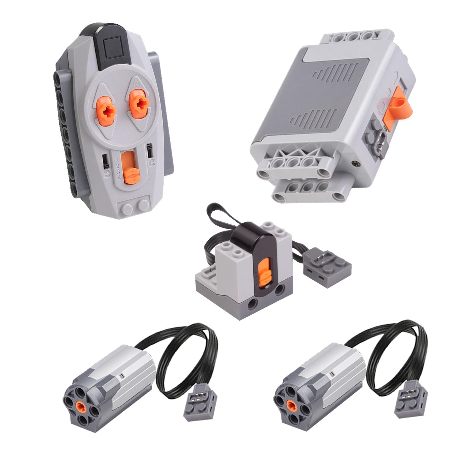 5PCS Power Functions Motor Set Compatible with Lego Technic Car Building  Block, Include x Remote Control, x AA Battery Box, x M-Motor, x